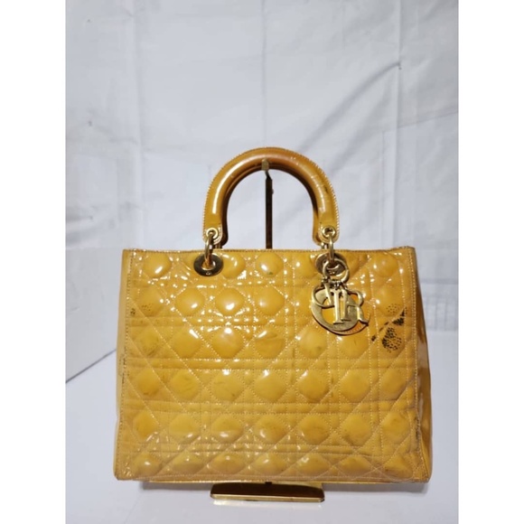 Authentic Christian Dior Cannage Lady Dior Patent Leather Tote Bag - Picture 1 of 15